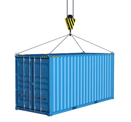 Service delivery - blue cargo container hoisted by hook. 3D rendering Photographie de stock - Aubaine LD & Abonnement, Code: 400-09097563