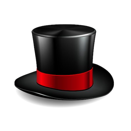 Black cylinder hat with red ribbon. Magic hat isolated on white background. Vector illustration Stock Photo - Budget Royalty-Free & Subscription, Code: 400-09097644