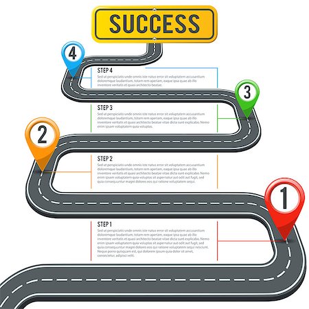 simsearch:400-09097818,k - Business Concept with Timeline Road Infographics, Pin Pointers and Road Sign Success. Flat style icons. Isolated Vector Illustration Foto de stock - Royalty-Free Super Valor e Assinatura, Número: 400-09097818