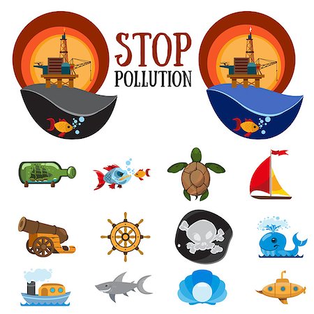 sous-marin (vaisseau) - Set of colorful figures on environmental protection, stop water pollution and natural resources, and the nature of the oil industry. Photographie de stock - Aubaine LD & Abonnement, Code: 400-09097846