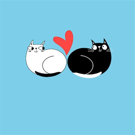 simsearch:400-07933418,k - Illustration of enamored cats with a heart on a blue background Photographie de stock - Aubaine LD & Abonnement, Code: 400-09097896