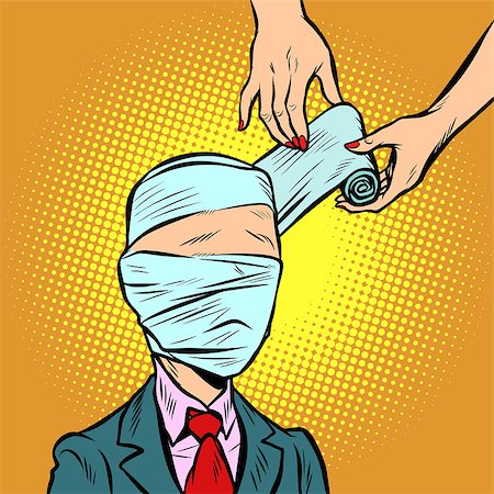 bandaged head, medical assistance. Comic book cartoon pop art retro illustration Stock Photo - Budget Royalty-Free & Subscription, Code: 400-09097938