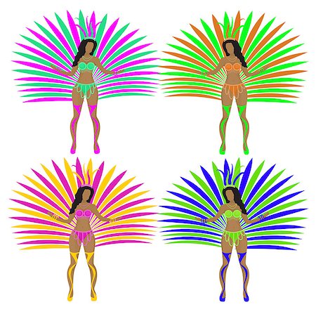rio de janeiro entertainment pictures - Girls in carnival costumes. Brazilian samba dancers. Rio de Janeiro women dancing. Isolated on white background. Vector illustration Stock Photo - Budget Royalty-Free & Subscription, Code: 400-09098010