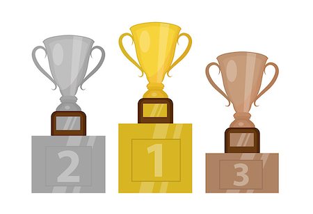 simsearch:400-08336790,k - Gold Cup champion on the pedestal, the first place. Winner s podium with gold, silver and bronze trophy. Isolated on white background. Vector illustration Photographie de stock - Aubaine LD & Abonnement, Code: 400-09098011