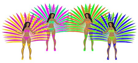 rio de janeiro entertainment pictures - Girls in carnival costumes. Brazilian samba dancers. Rio de Janeiro women dancing. Isolated on white background. Vector illustration Stock Photo - Budget Royalty-Free & Subscription, Code: 400-09098012