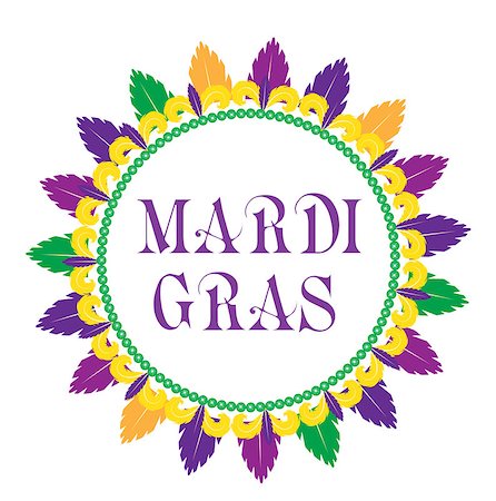 Mardi Gras frame template with space for text. Isolated on white background. Vector illustration Stock Photo - Budget Royalty-Free & Subscription, Code: 400-09098024