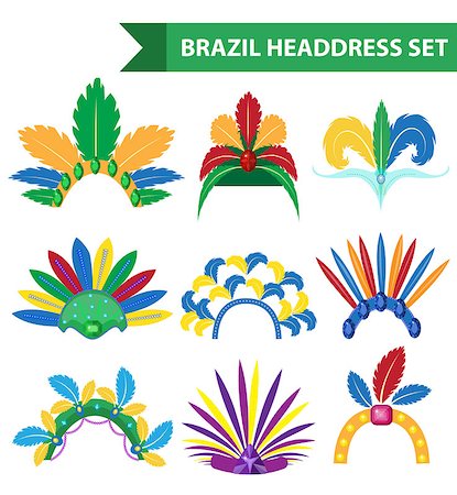 south american headdress feather - Brazil Feather Headband Headdress icons flat style. Headpiece Carnival, Samba Festival headwear. Isolated on white background. Vector illustration Stock Photo - Budget Royalty-Free & Subscription, Code: 400-09098035