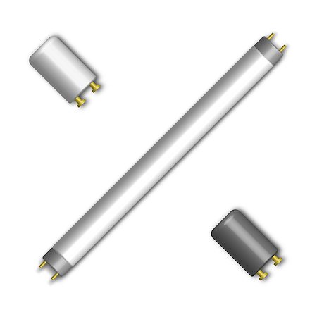 simsearch:400-09120941,k - Fluorescent lamp with a starter, isolated on white background. Elements of design of electrical components, vector illustration. Stock Photo - Budget Royalty-Free & Subscription, Code: 400-09098104