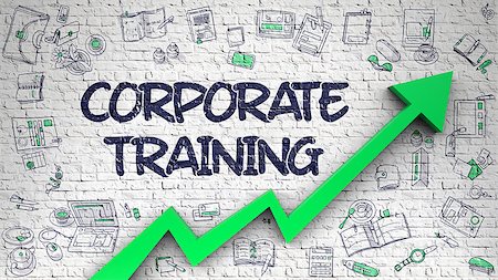 employment icons - Corporate Training - Development Concept with Doodle Icons Around on White Wall Background. White Brickwall with Corporate Training Inscription and Green Arrow. Business Concept. Stock Photo - Budget Royalty-Free & Subscription, Code: 400-09098185
