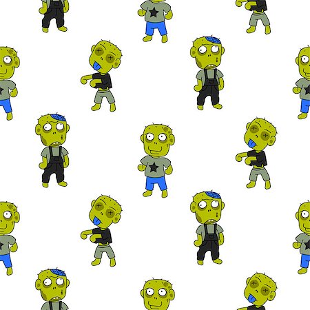 Zombie cute cartoon kid seamless pattern. Funny green beings on white background. Stock Photo - Budget Royalty-Free & Subscription, Code: 400-09098197