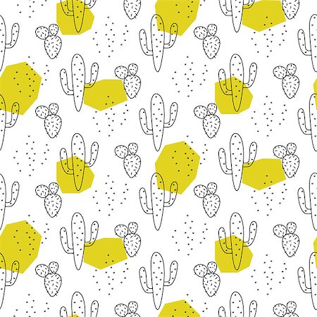 simsearch:400-09121573,k - Cactus simple line green spots coloring style vector seamless pattern. Photographie de stock - Aubaine LD & Abonnement, Code: 400-09098200