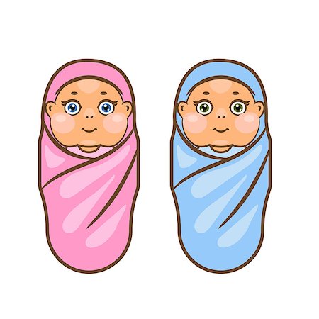 simsearch:400-08835171,k - Cartoon newborn vector illustration. Boy and girl swaddled babies. Photographie de stock - Aubaine LD & Abonnement, Code: 400-09098233