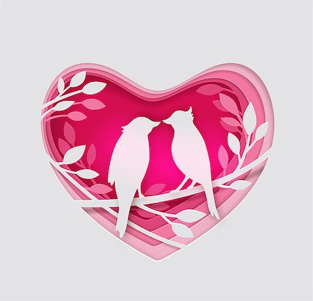 simsearch:400-08347146,k - Vector cut out of paper pink heart with two birds on a branch. Romantic Valentine background. Holiday greeting card Stock Photo - Budget Royalty-Free & Subscription, Code: 400-09098275