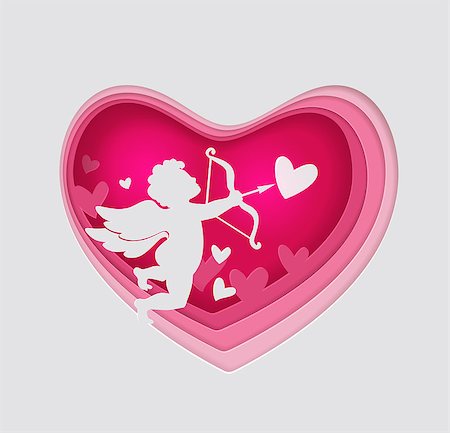 simsearch:400-07897102,k - Vector cut out of paper pink heart with cupid. Romantic Valentine background. Holiday greeting card Stock Photo - Budget Royalty-Free & Subscription, Code: 400-09098276
