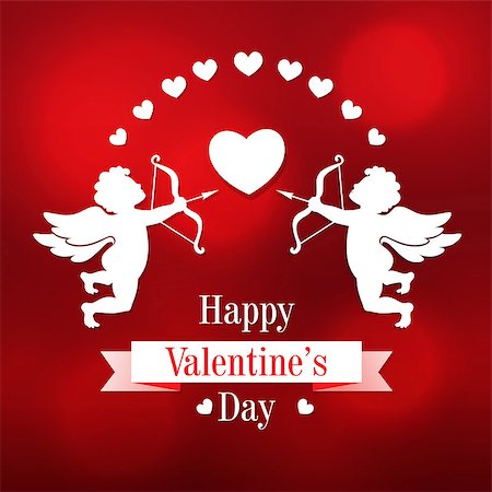 simsearch:400-07897102,k - Valentine's day greeting card with two cut of paper cupids and hearts on a red background Stock Photo - Budget Royalty-Free & Subscription, Code: 400-09098280