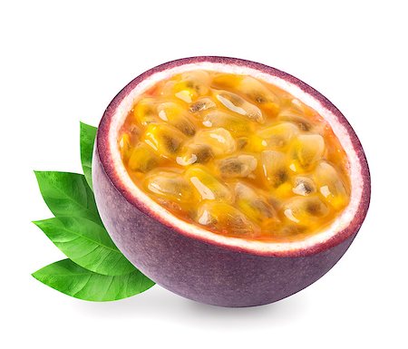 passiflora - Isolated passion fruit with leaves - a half of passionfruit maracuya isolated on white background. Clipping path included. Stock Photo - Budget Royalty-Free & Subscription, Code: 400-09098282