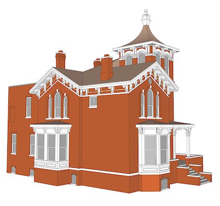 simsearch:400-06424091,k - Old house in Victorian style. Illustration on white background. Species from different sides Stock Photo - Budget Royalty-Free & Subscription, Code: 400-09098329
