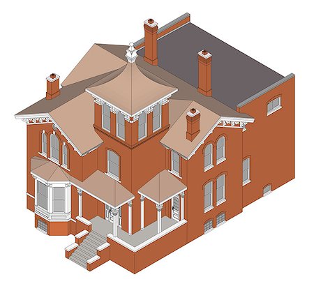 simsearch:400-08506415,k - Old house in Victorian style. Illustration on white background. Species from different sides Foto de stock - Super Valor sin royalties y Suscripción, Código: 400-09098323