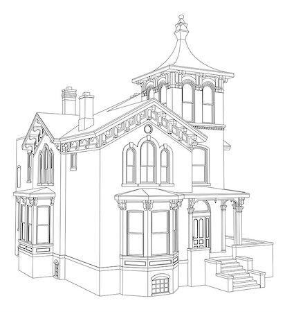 simsearch:400-08506415,k - Old house in Victorian style. Illustration on white background. Species from different sides Foto de stock - Super Valor sin royalties y Suscripción, Código: 400-09098337