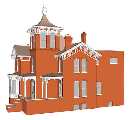 simsearch:400-08506415,k - Old house in Victorian style. Illustration on white background. Species from different sides Foto de stock - Super Valor sin royalties y Suscripción, Código: 400-09098330