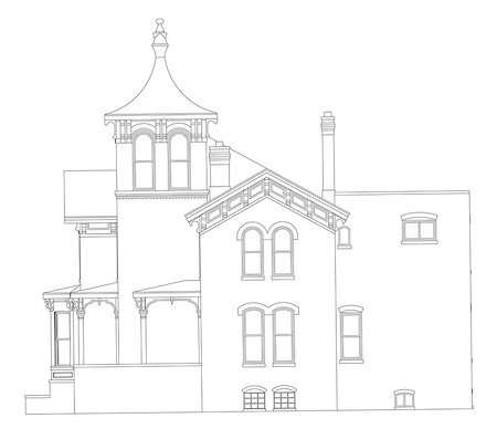 simsearch:400-06424091,k - Old house in Victorian style. Illustration on white background. Species from different sides Stock Photo - Budget Royalty-Free & Subscription, Code: 400-09098331