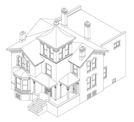 simsearch:400-06424091,k - Old house in Victorian style. Illustration on white background. Species from different sides Stock Photo - Budget Royalty-Free & Subscription, Code: 400-09098332