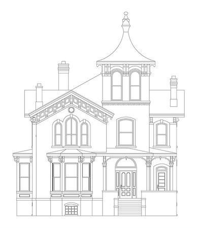 simsearch:400-06424091,k - Old house in Victorian style. Illustration on white background. Species from different sides Stock Photo - Budget Royalty-Free & Subscription, Code: 400-09098333