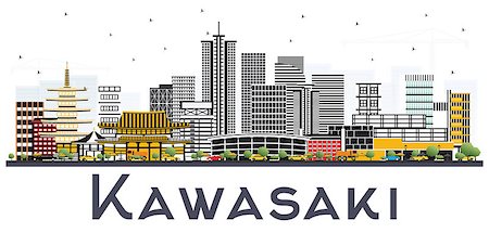 people japan big city - Kawasaki Japan City Skyline with Color Buildings Isolated on White Background. Vector Illustration. Business Travel and Tourism Concept with Historic Architecture. Kawasaki Cityscape with Landmarks. Foto de stock - Super Valor sin royalties y Suscripción, Código: 400-09098344