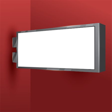 Blank Store White Signboard on Red Background. Vector Illustration. Empty Square Light Box Mock Up. Stock Photo - Budget Royalty-Free & Subscription, Code: 400-09098346