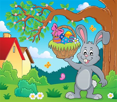 simsearch:400-09098381,k - Bunny holding Easter basket topic 2 - eps10 vector illustration. Stock Photo - Budget Royalty-Free & Subscription, Code: 400-09098364