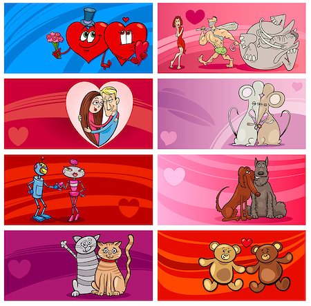 simsearch:400-06523060,k - Cartoon Illustration of Greeting Cards Designs with People and Animal Characters in Love and Valentines Day Themes Set Stock Photo - Budget Royalty-Free & Subscription, Code: 400-09098530