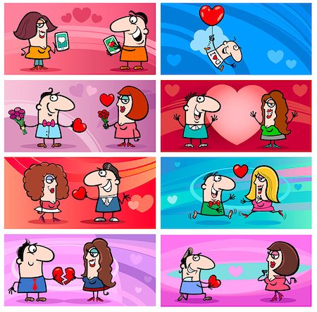 simsearch:400-06523060,k - Cartoon Illustration of Greeting Cards Designs with People Characters in Love and Valentines Day Themes Set Stock Photo - Budget Royalty-Free & Subscription, Code: 400-09098531