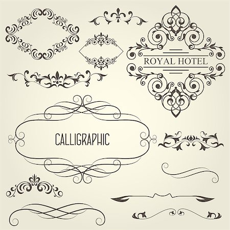 Vintage calligraphic frames with vignettes and ornamental dividers Stock Photo - Budget Royalty-Free & Subscription, Code: 400-09098624