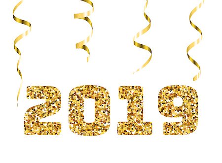 simsearch:400-08318552,k - Happy new 2019 year. Gold glitter particles. Shine gloss brilliance sparkles sign. Holidays vector design element for calendar, party invitation, card, poster, banner, web. Stock Photo - Budget Royalty-Free & Subscription, Code: 400-09098634