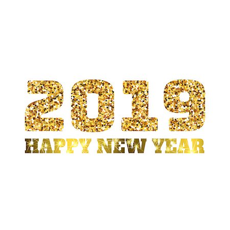 simsearch:400-08318552,k - Happy new 2019 year. Gold glitter particles. Shine gloss brilliance sparkles sign. Holidays vector design element for calendar, party invitation, card, poster, banner, web. Stock Photo - Budget Royalty-Free & Subscription, Code: 400-09098636
