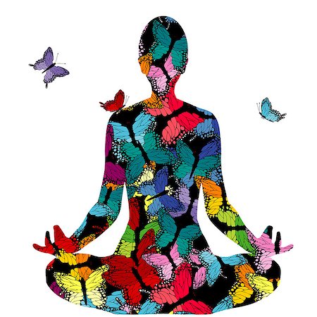 Abstract woman silhouette in yoga pose with butterflies Stock Photo - Budget Royalty-Free & Subscription, Code: 400-09090071