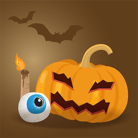 phukankosana (artist) - pumpkin with bat, Happy halloween vector illustration. Stock Photo - Budget Royalty-Free & Subscription, Code: 400-09090132