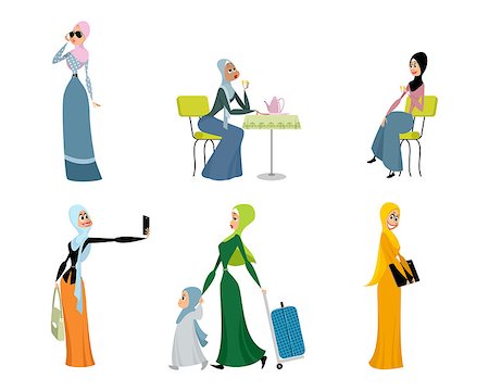 simsearch:400-08785263,k - Vector illustration of six beautiful arab women Photographie de stock - Aubaine LD & Abonnement, Code: 400-09090147