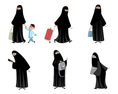 simsearch:400-08785263,k - Vector illustration of arab women in black hijab Photographie de stock - Aubaine LD & Abonnement, Code: 400-09090149