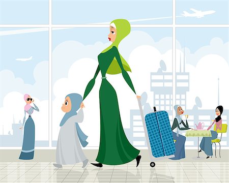 simsearch:400-08785263,k - Vector illustration of arab women at the airport Photographie de stock - Aubaine LD & Abonnement, Code: 400-09090151