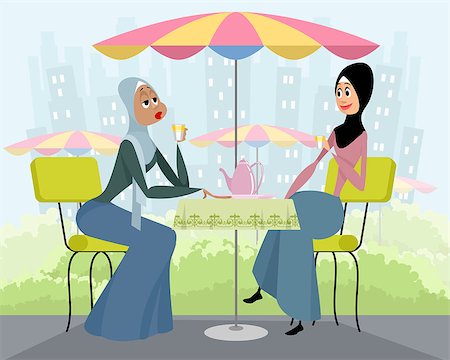 simsearch:400-08785263,k - Vector illustration of arab women in cafe Photographie de stock - Aubaine LD & Abonnement, Code: 400-09090152