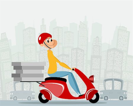 Vector illustration of a courier delivering the pizzas Stock Photo - Budget Royalty-Free & Subscription, Code: 400-09090176