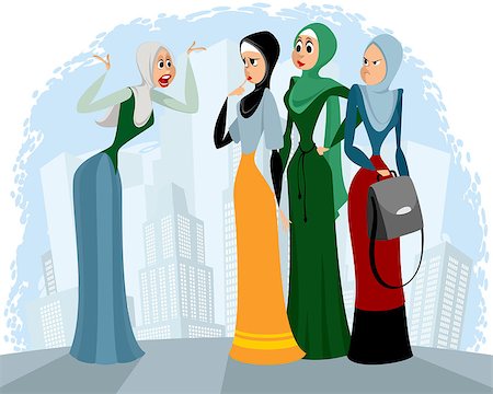 simsearch:400-08785263,k - Vector illustration of arab women talking outdoors Photographie de stock - Aubaine LD & Abonnement, Code: 400-09090288