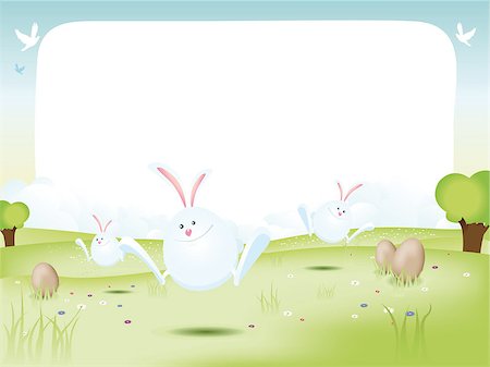 Illustration of happy easter bunnies jumping in the fields for spring holidays Foto de stock - Super Valor sin royalties y Suscripción, Código: 400-09090415