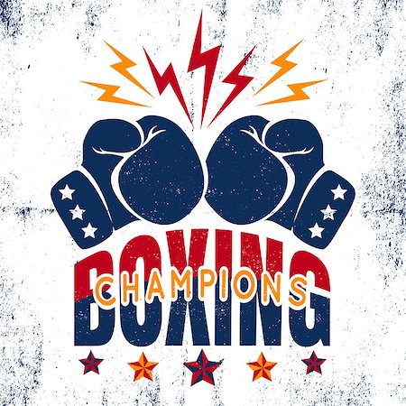 Vector vintage sport logo for boxing with gloves and stars. Boxing champions. Stock Photo - Budget Royalty-Free & Subscription, Code: 400-09090459