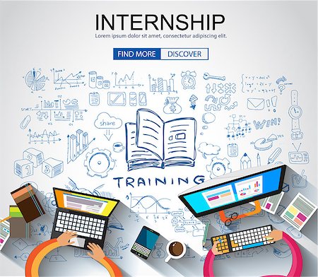 simsearch:400-08998421,k - Internship concept with Business Doodle design style: online formation, webinars, elearning tips. Modern style illustration for web banners, brochure and flyers. Stockbilder - Microstock & Abonnement, Bildnummer: 400-09090492