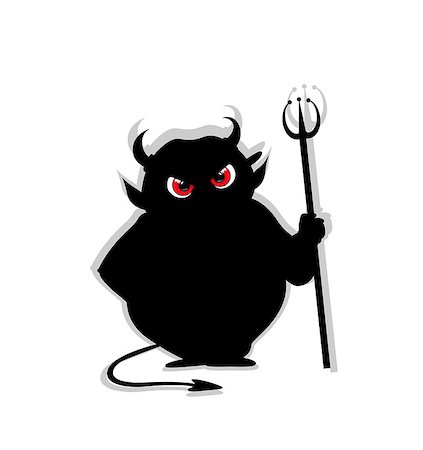 simsearch:400-07486435,k - Devil with predatory red  eyes silhouette  holding trident isolated on white  background. Halloween vector  illustration, icon, clip art. Stock Photo - Budget Royalty-Free & Subscription, Code: 400-09090603