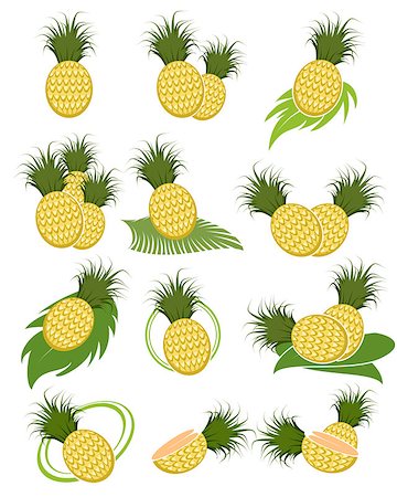 simsearch:400-06862060,k - Vector illustration of twelve different variants of pineapples Foto de stock - Royalty-Free Super Valor e Assinatura, Número: 400-09090685