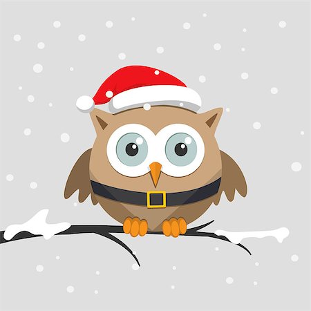 Christmas Male owl with Santa Claus hat. Vector illustration Stock Photo - Budget Royalty-Free & Subscription, Code: 400-09090724