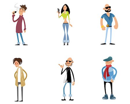 funny retro groups - Vector illustration of set of six fashionable characters Stock Photo - Budget Royalty-Free & Subscription, Code: 400-09090778